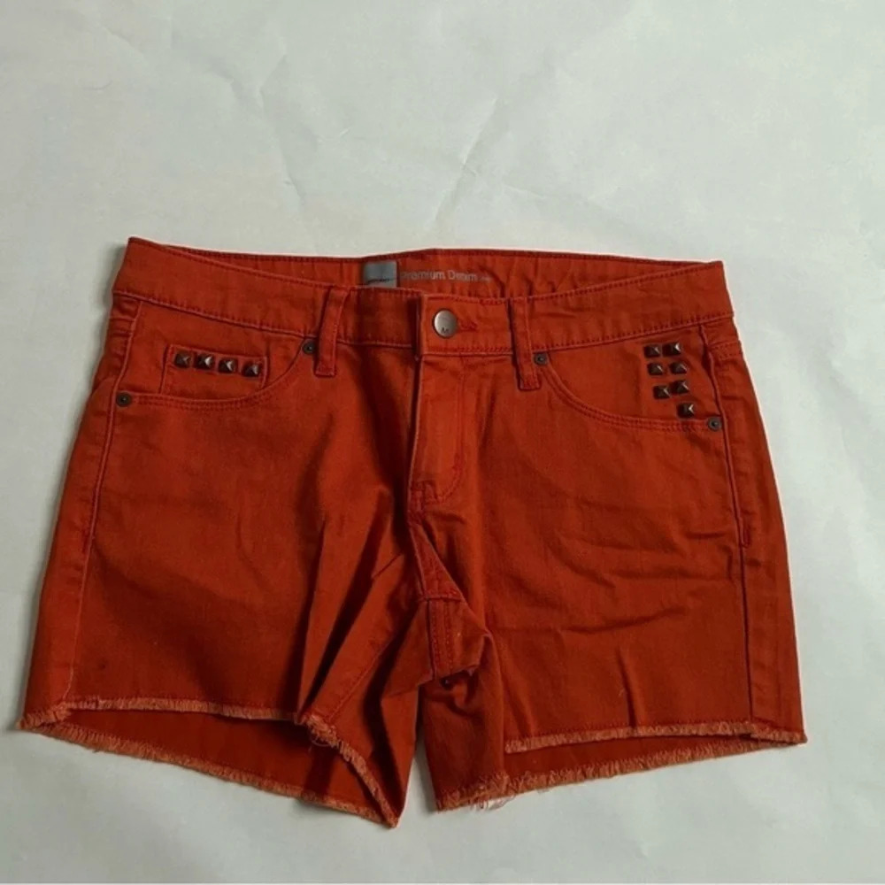 Mossimo Supply Co Studded Cutt Off Hem Orange Denim Jean Womens Shorts Sz 2 NWOT